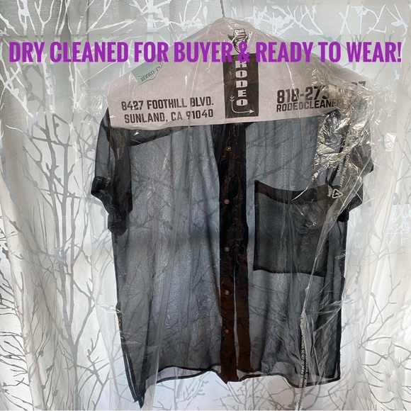 OPENING CEREMONY SHEER BLACK FRONT BACK BUTTON UP COLLARED SHORT SLEEVE TOP - Picture 11 of 11